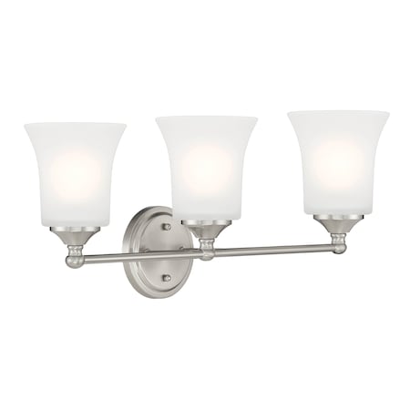Designers Fountain Bronson 23in 3-Light Brushed Nickel Transitional Indoor Vanity Light with Etched Glass Shades D278M-3B-BN
